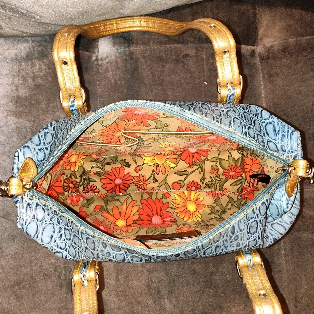 Sharif Blue and Gold Embossed Shoulder Bag - Picture 16 of 16